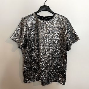 Express silver sequin tee. Size Large.